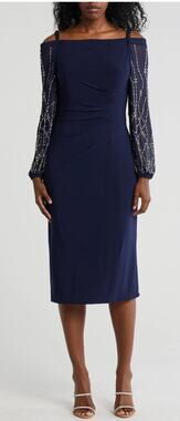 Marina Off The Shoulder Beaded Midi Dress SZ SM